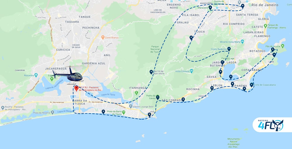 Voo Panorâmico no RJ - Mapa do voo 45 minutos